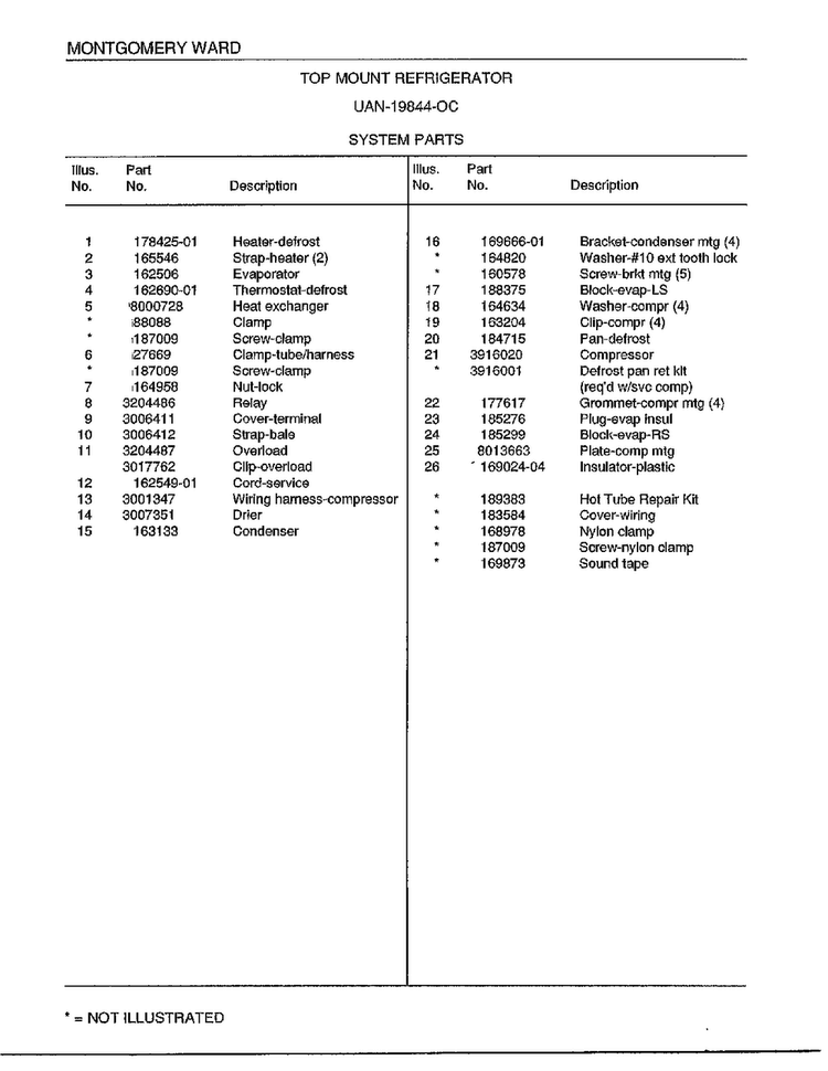 System Parts Page 2 Diagram and Parts List for 19844C  Frigidaire Refrigerator