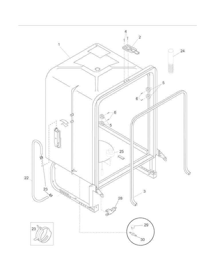 Tub Diagram and Parts List for FFBD2408NQ0A  Frigidaire Dishwasher