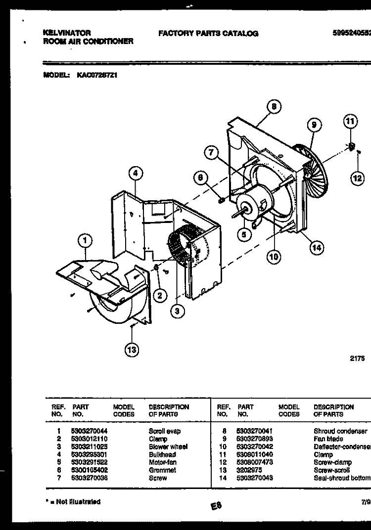 AIR HANDLING PARTS Diagram and Parts List for KAC072S7Z1  Kelvinator Air Conditioner