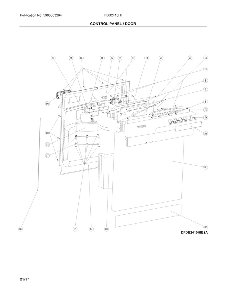 Control Panel/door Diagram and Parts List for FDB2410HIB3B  Frigidaire Dishwasher