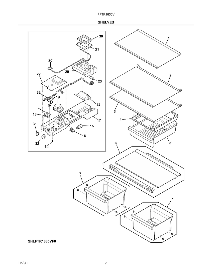 Shelves Diagram and Parts List for FFTR1835VB6  Electrolux Refrigerator