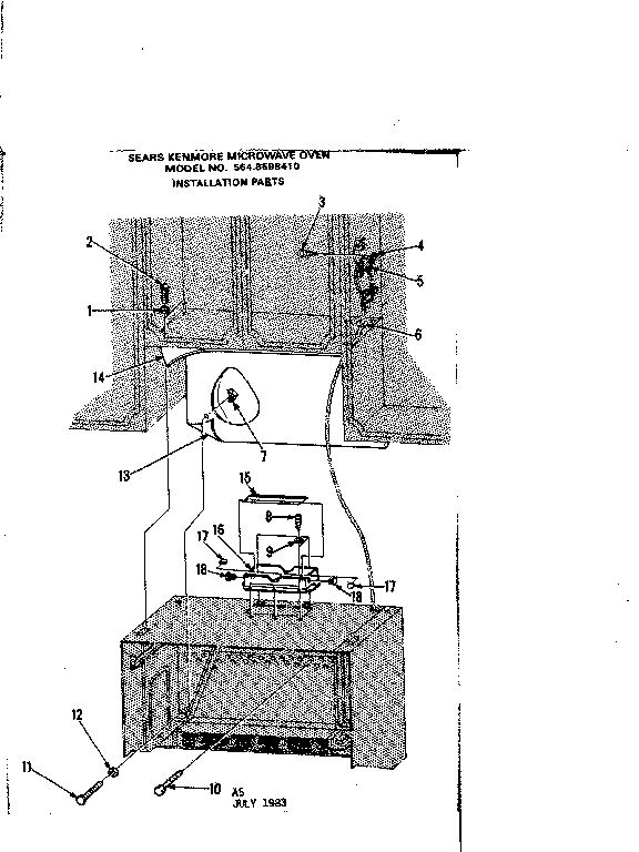 Installation Parts Diagram and Parts List for 5648598410  Kenmore Microwave