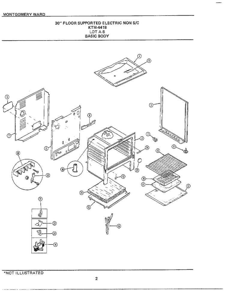 30` Floor Basic Body Diagram and Parts List for 4418A  Frigidaire Range