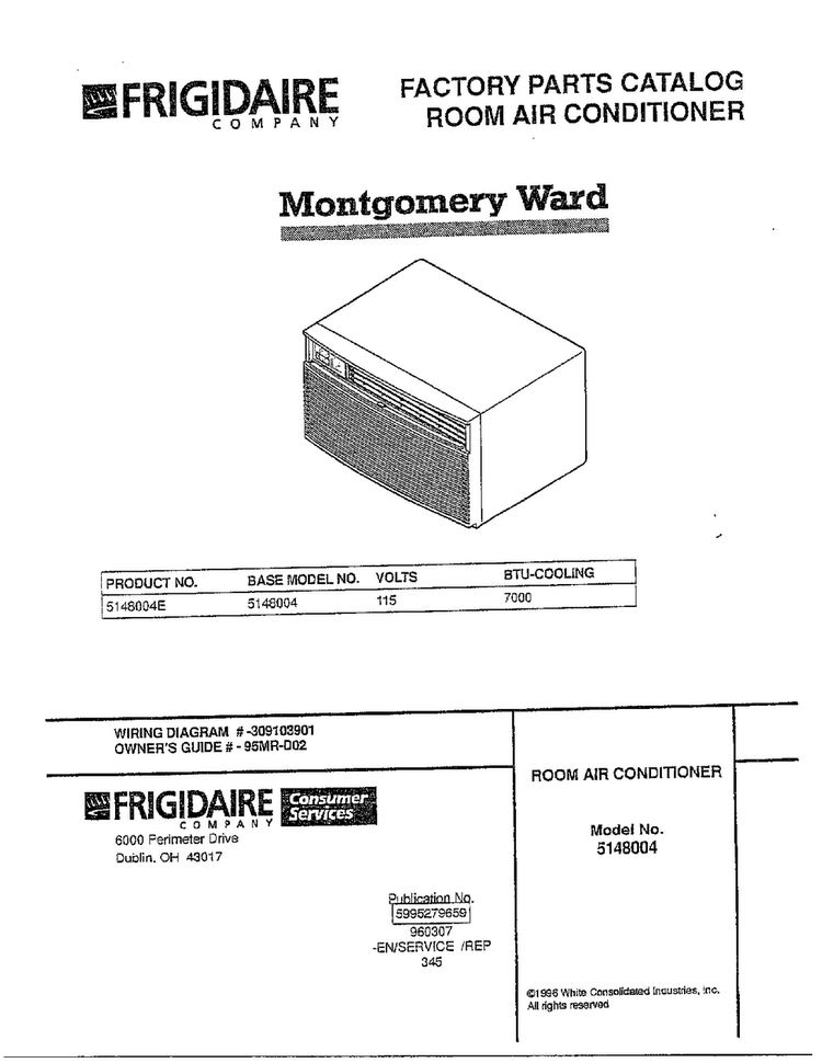 Air Conditioner Diagram and Parts List for 5148004E  Frigidaire Air Conditioner