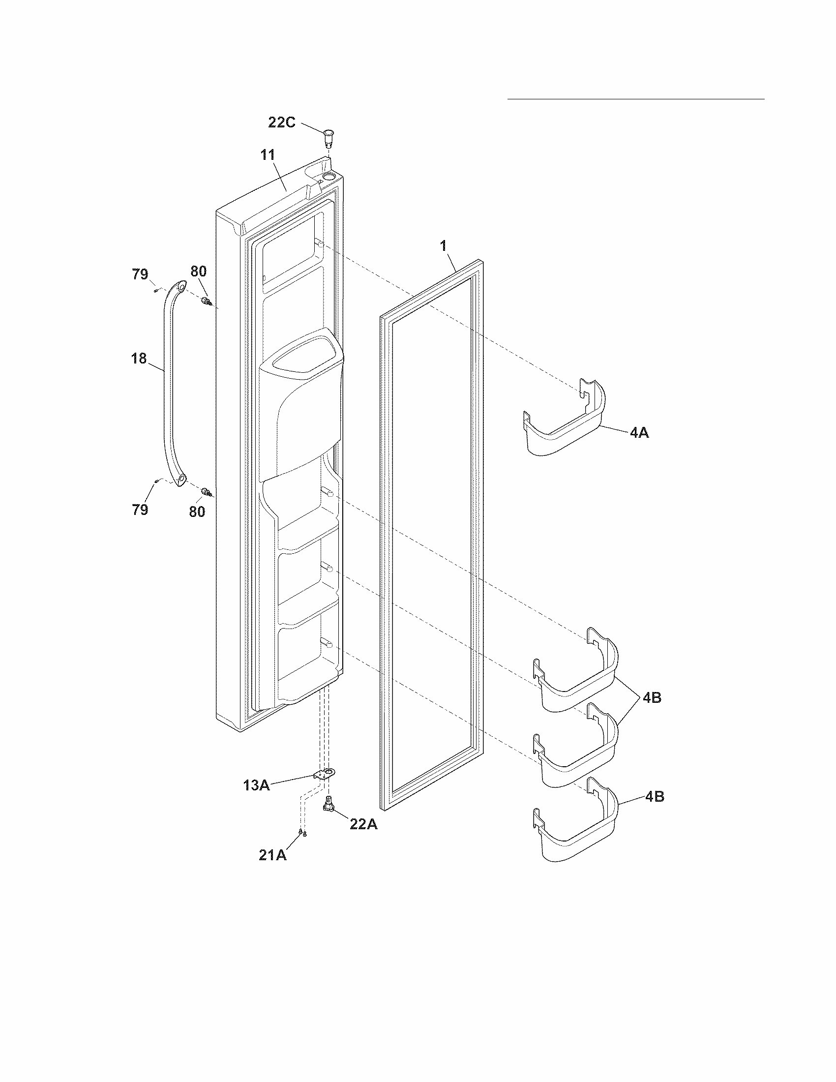Freezer Door Diagram and Parts List for FGUS2647LF2  Frigidaire Refrigerator