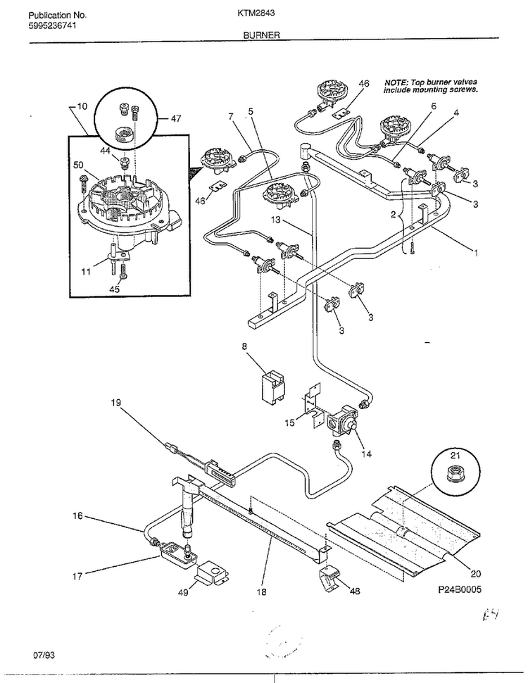 Burner Diagram and Parts List for 2843-80B  Frigidaire Range