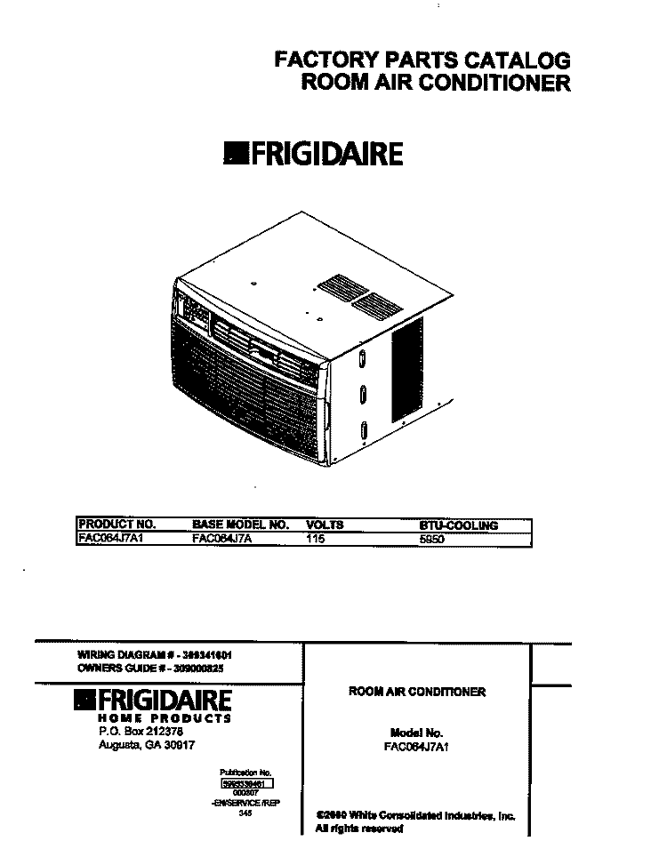 COVER Diagram and Parts List for FAC064J7A1  Frigidaire Air Conditioner
