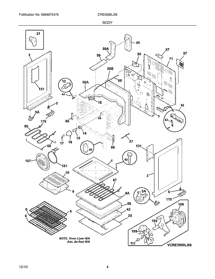 BODY Diagram and Parts List for CRE3890LSB  Crosley Range