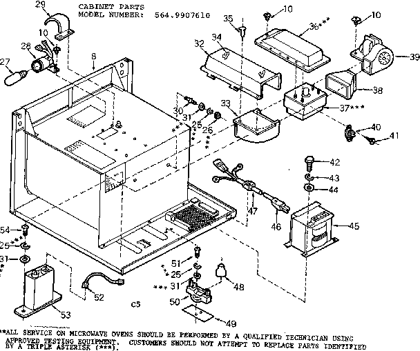 Cabinet Parts Diagram and Parts List for 5649907610  Kenmore Microwave