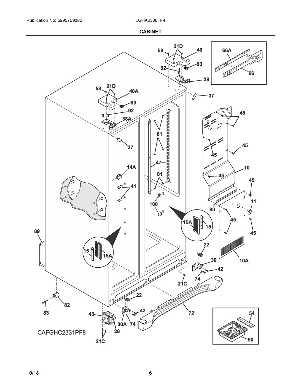 Cabinet Diagram and Parts List for LGHK2336TF4  Frigidaire Refrigerator