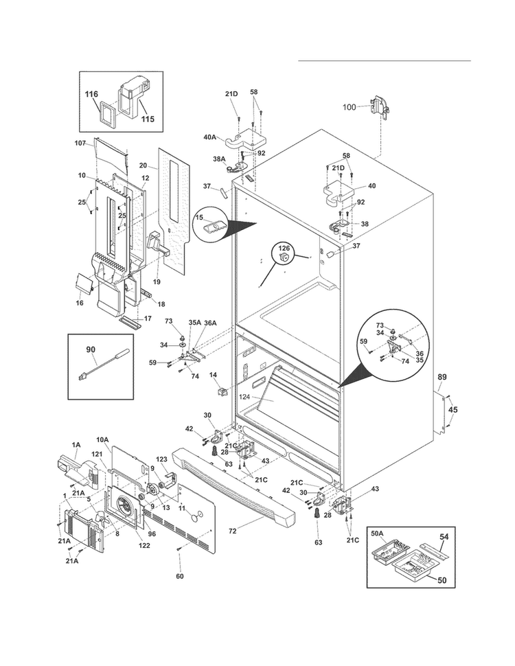 Cabinet Diagram and Parts List for EI23BC51IB6  Electrolux Refrigerator