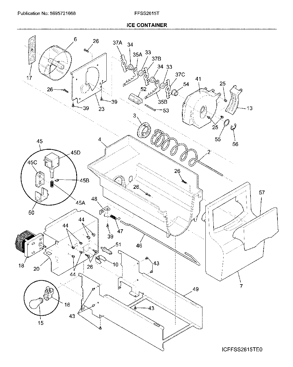 Container Diagram and Parts List for FFSS2615TP4  Frigidaire Refrigerator