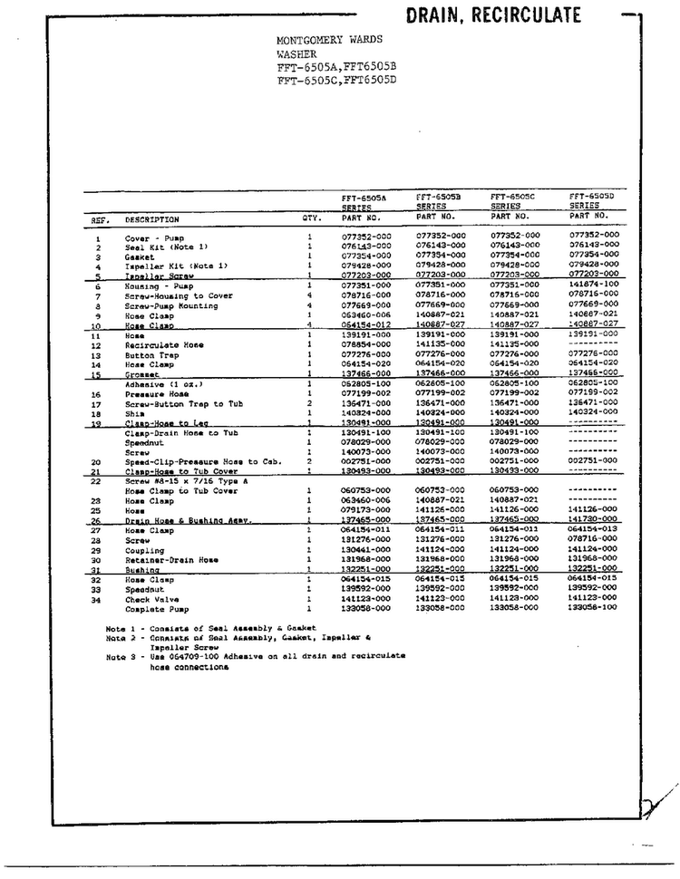 Drain, Recirculate Page 2 Diagram and Parts List for 6508D  Frigidaire Washer