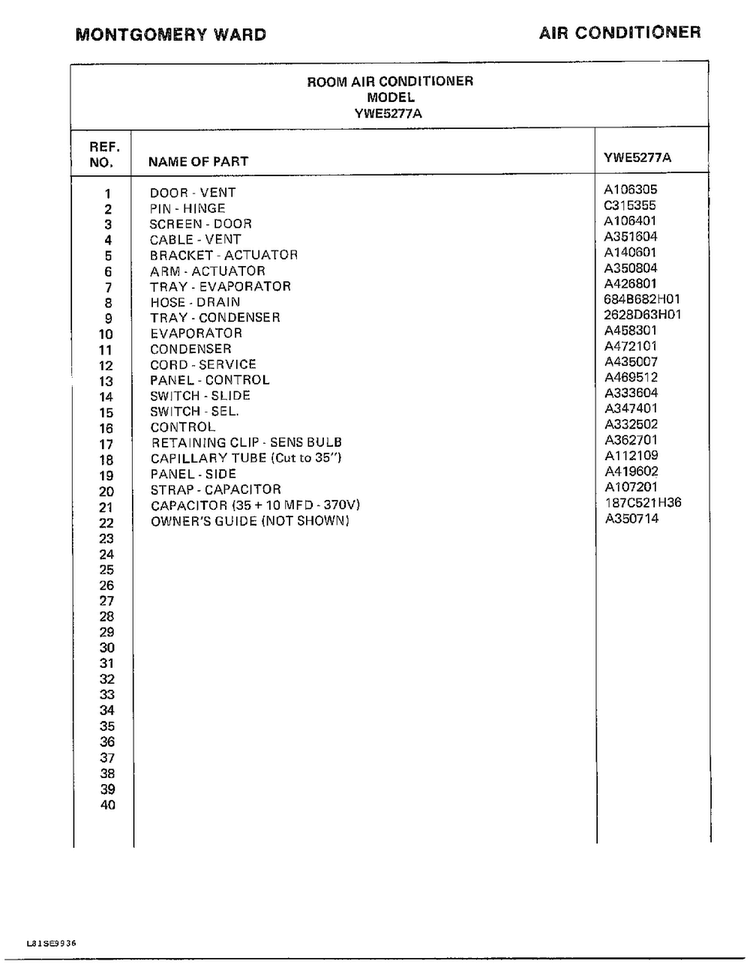 Room Air Conditioner Page 4 Diagram and Parts List for 5277A  Frigidaire Air Conditioner