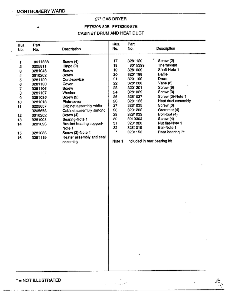 Cabinet Drum And Heat Duct Page 2 Diagram and Parts List for 8308-80B  Frigidaire Dryer