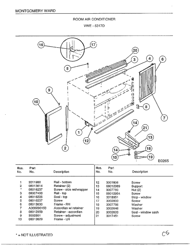 Room Air Conditioner Page 5 Diagram and Parts List for 5317D  Frigidaire Air Conditioner