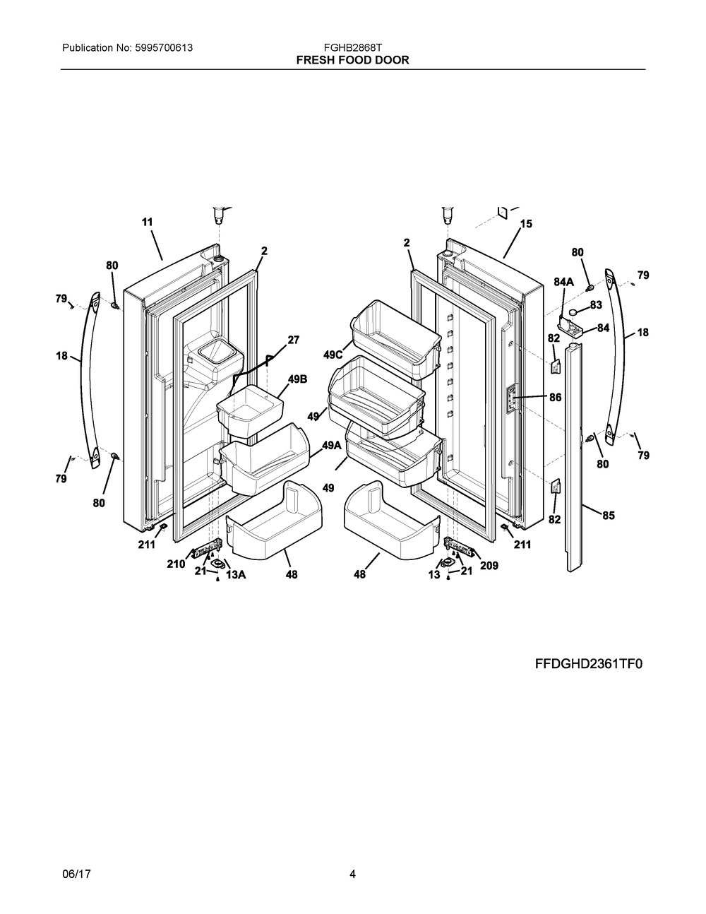 Fresh Food Door Diagram and Parts List for FGHB2868TF0  Frigidaire Refrigerator