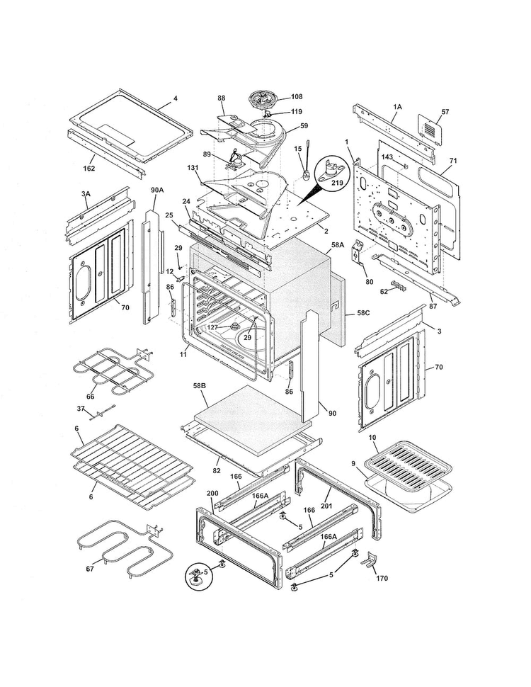 Body Diagram and Parts List for FFES3015PBA  Frigidaire Range