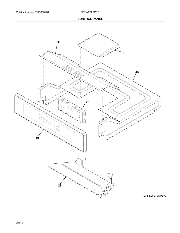 Control Panel Diagram and Parts List for FFEW2725PSD  Frigidaire Wall Oven