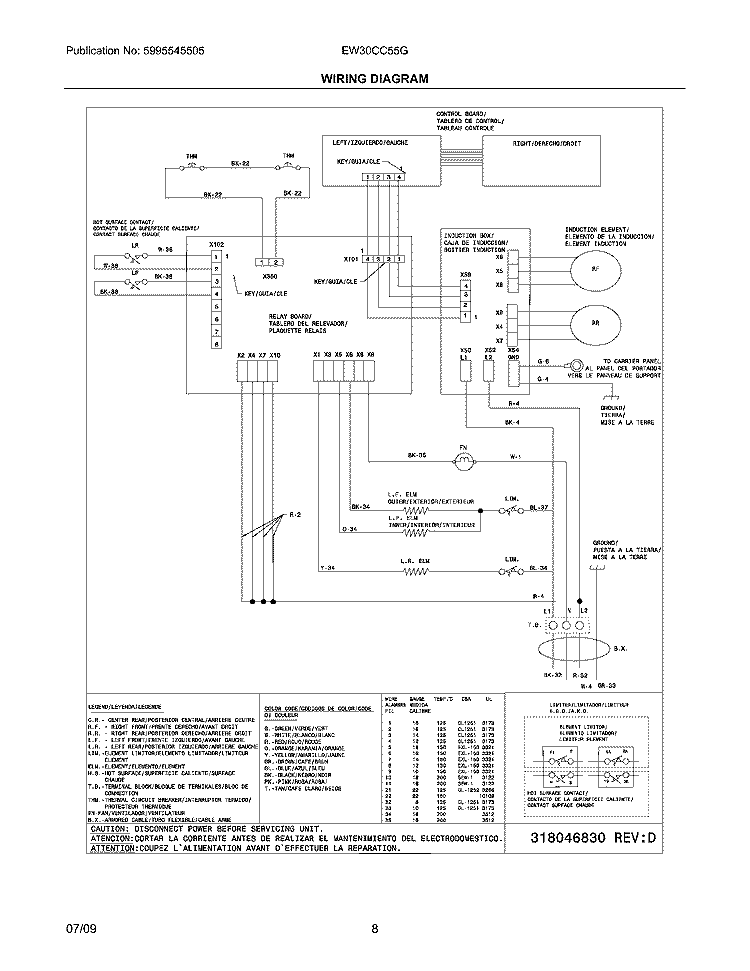 WIRING DIAGRAM Diagram and Parts List for EW30CC55GS4  Electrolux Cooktop