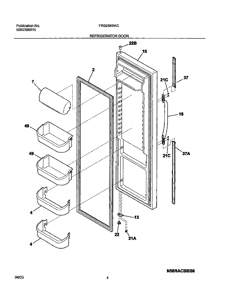REFRIGERATOR DOOR Diagram and Parts List for FRS26KR4CB0  Frigidaire Refrigerator