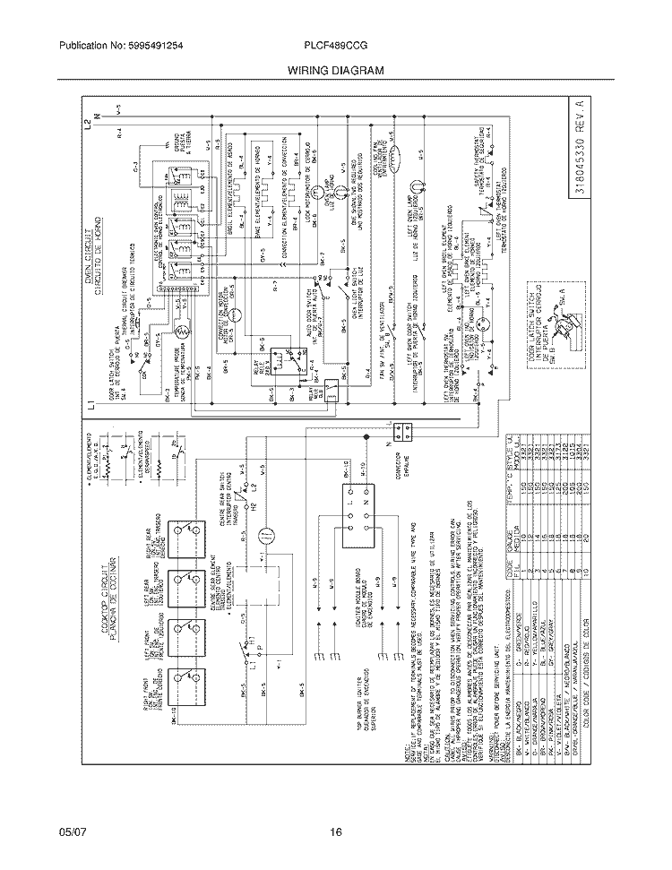 WIRING DIAGRAM Diagram and Parts List for PLCF489CCG  Frigidaire Range