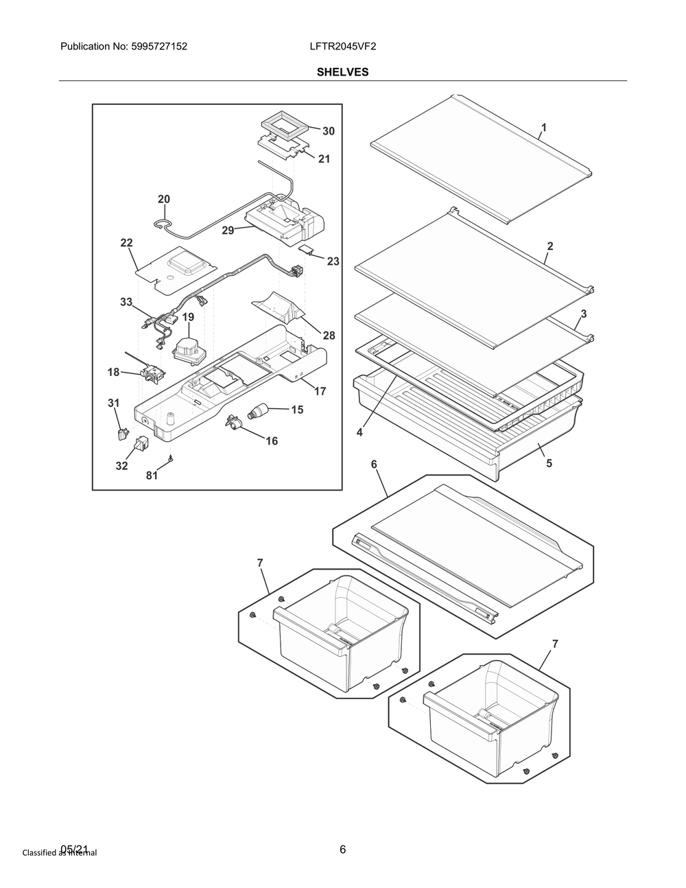 Shelves Diagram and Parts List for LFTR2045VF2  Frigidaire Refrigerator