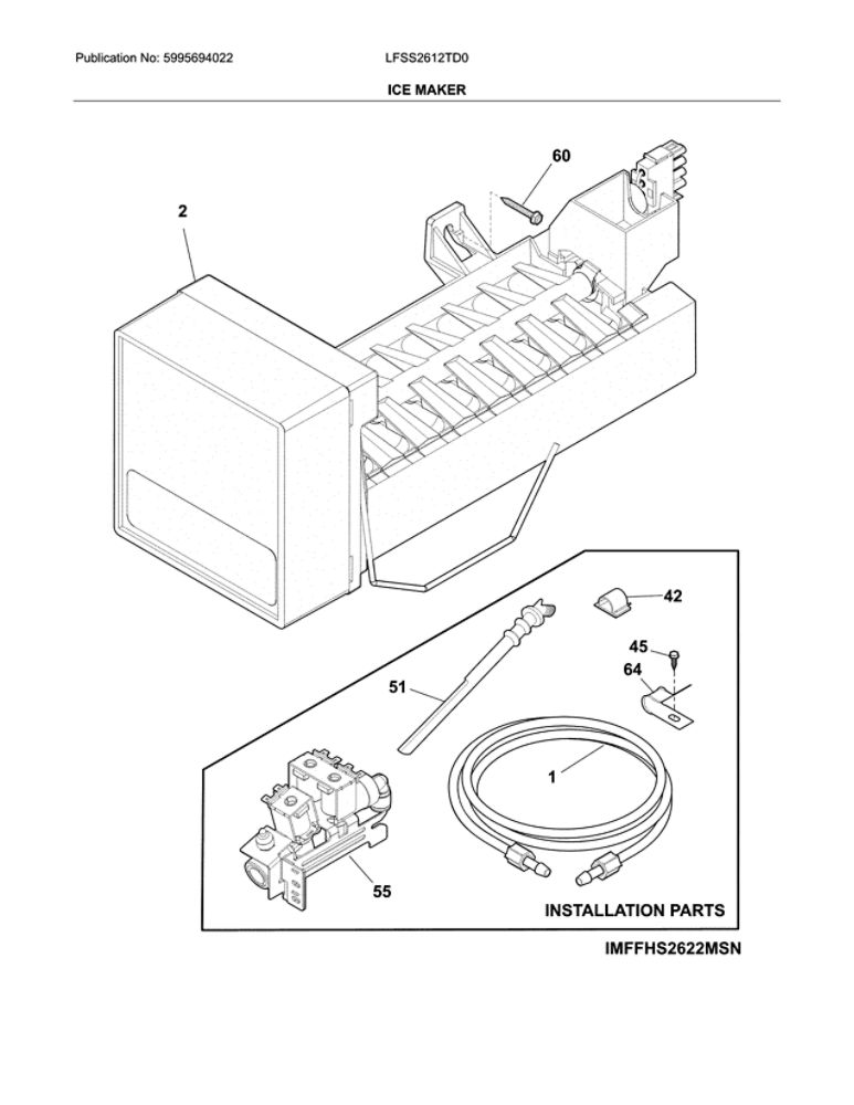 Ice Maker Diagram and Parts List for LFSS2612TD0  Frigidaire Refrigerator
