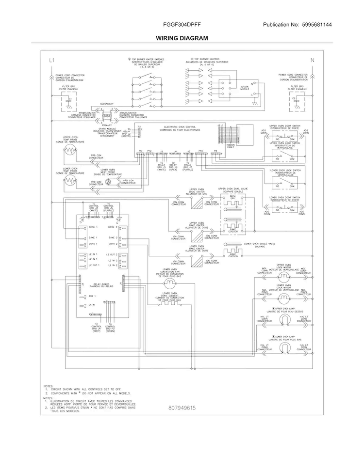 Wiring Diagram Diagram and Parts List for FGGF304DPFF  Frigidaire Range