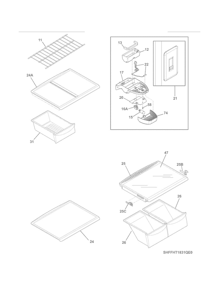 Shelves Diagram and Parts List for 25360609410  Kenmore Refrigerator
