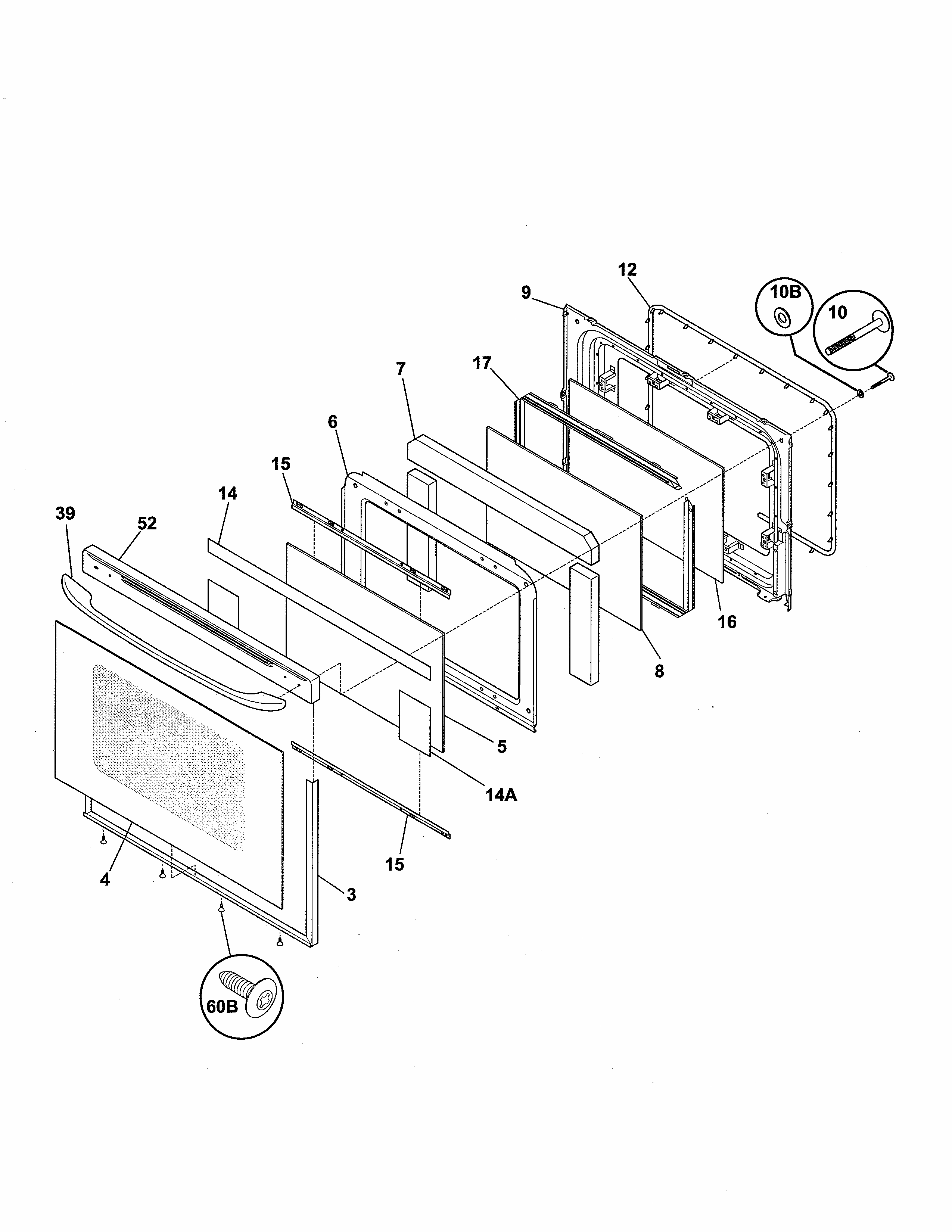 Door Diagram and Parts List for 79075924300  Kenmore Range