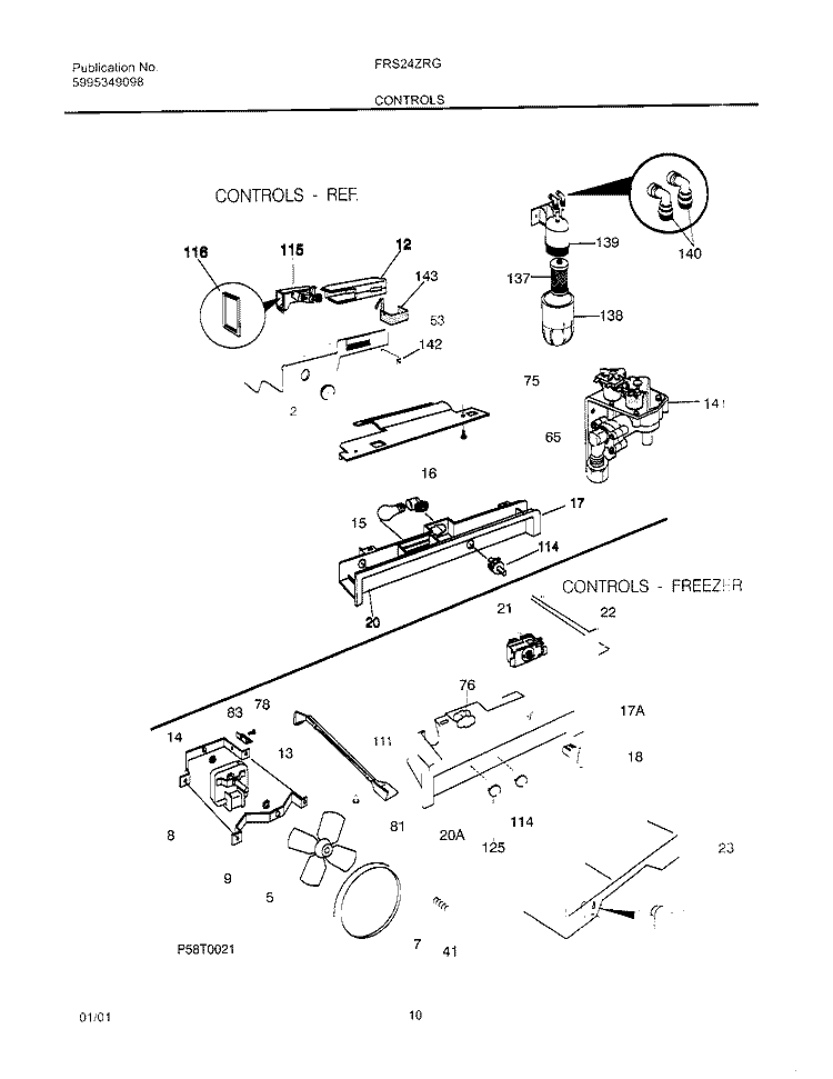 CONTROLS Diagram and Parts List for FRS24ZRGW1  Frigidaire Refrigerator