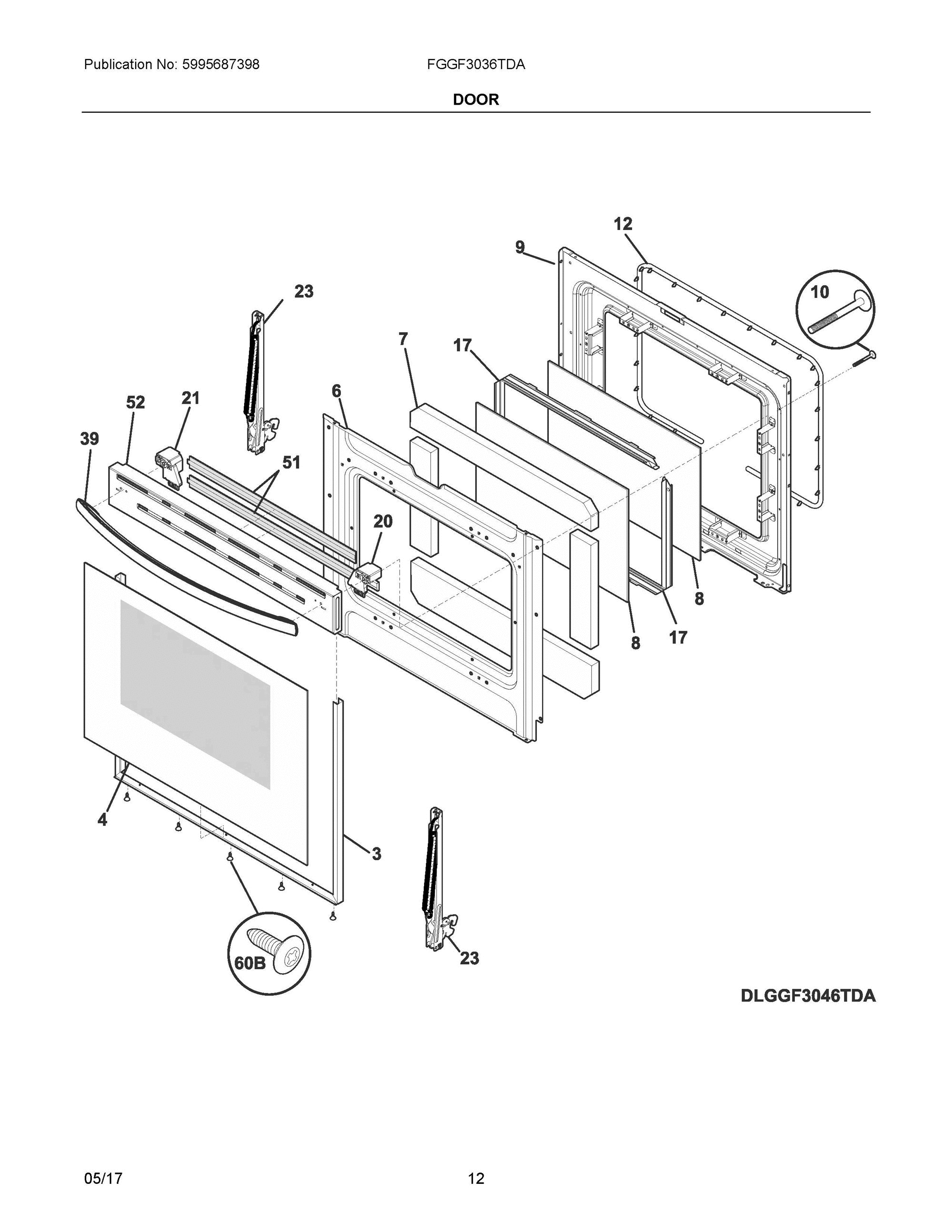 06 - DOOR Diagram and Parts List for FGGF3036TDA  Frigidaire Range