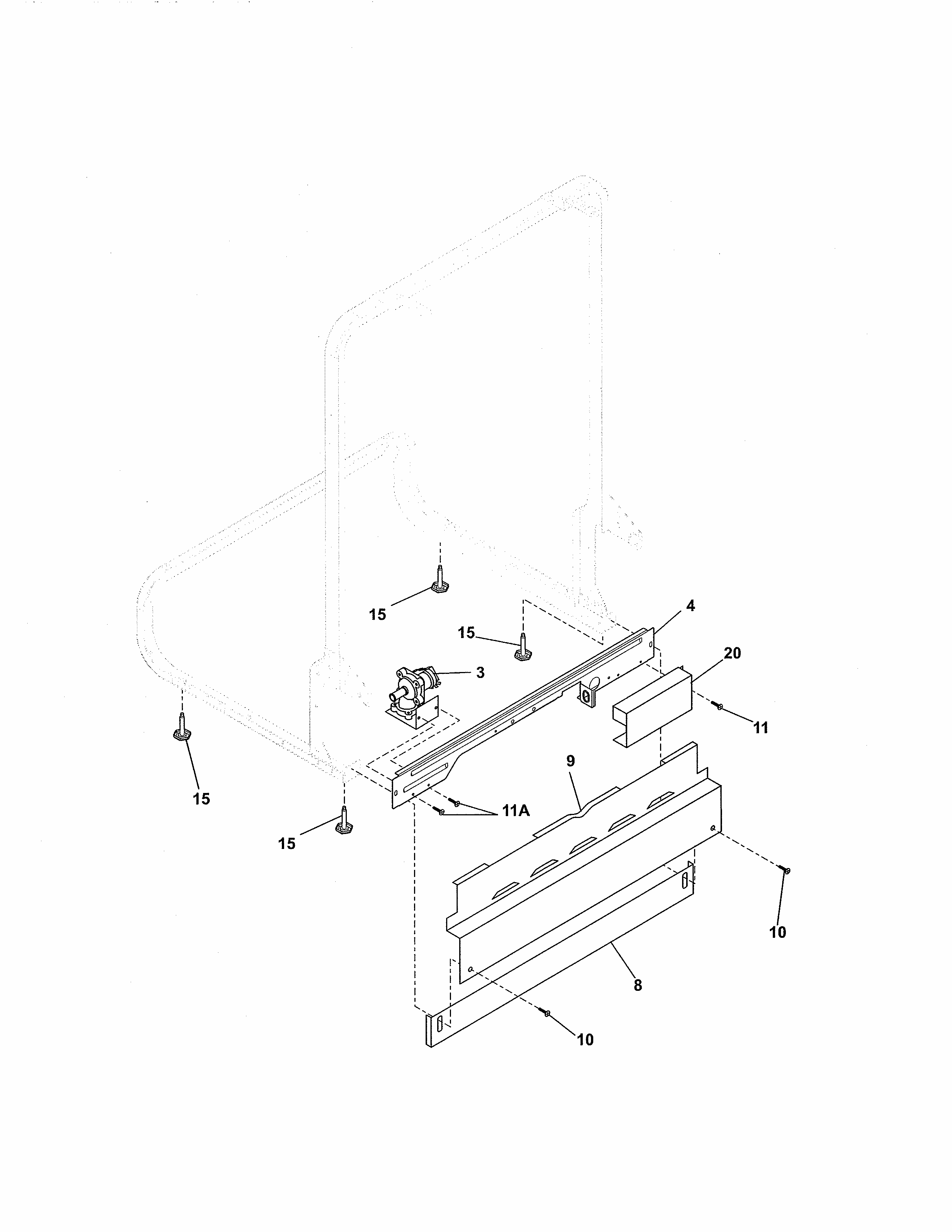 Frame Diagram and Parts List for 58714013411B  Kenmore Dishwasher