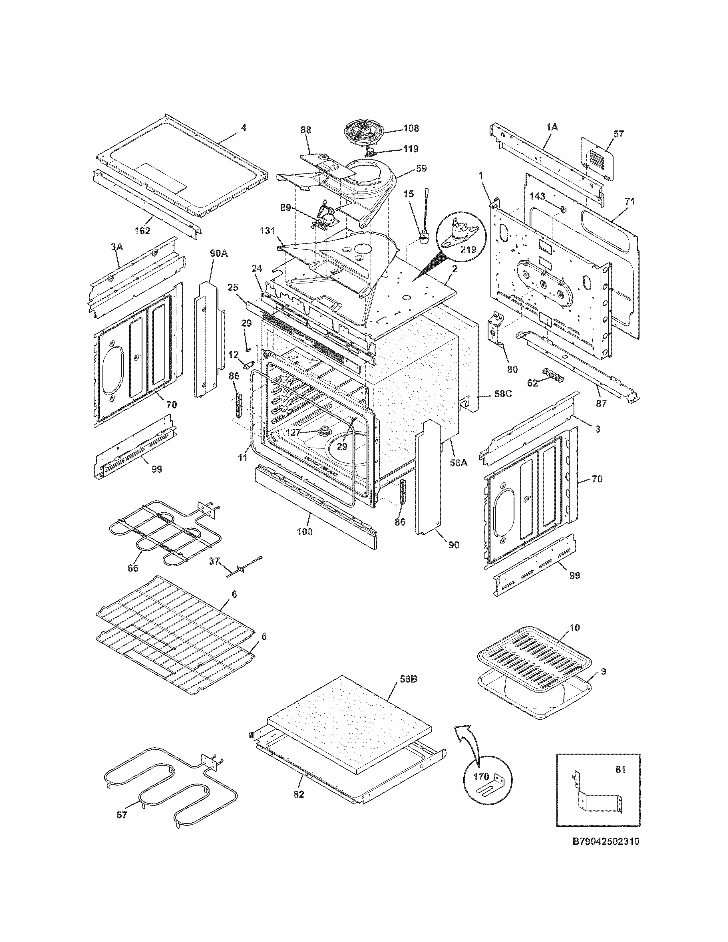 Body Diagram and Parts List for 79042502313  Kenmore Range
