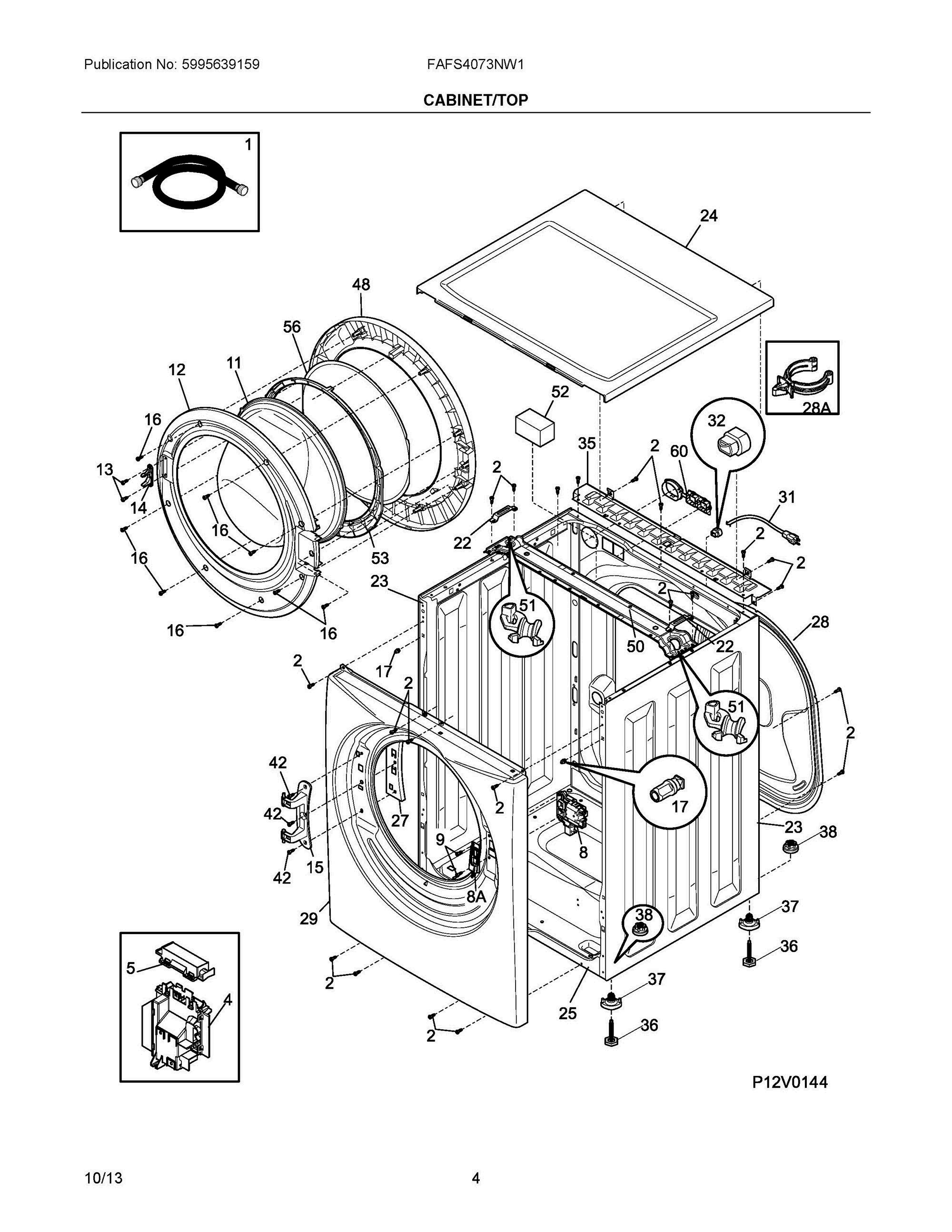 03 - CABINET/TOP Diagram and Parts List for FAFS4073NW1  Frigidaire Washer