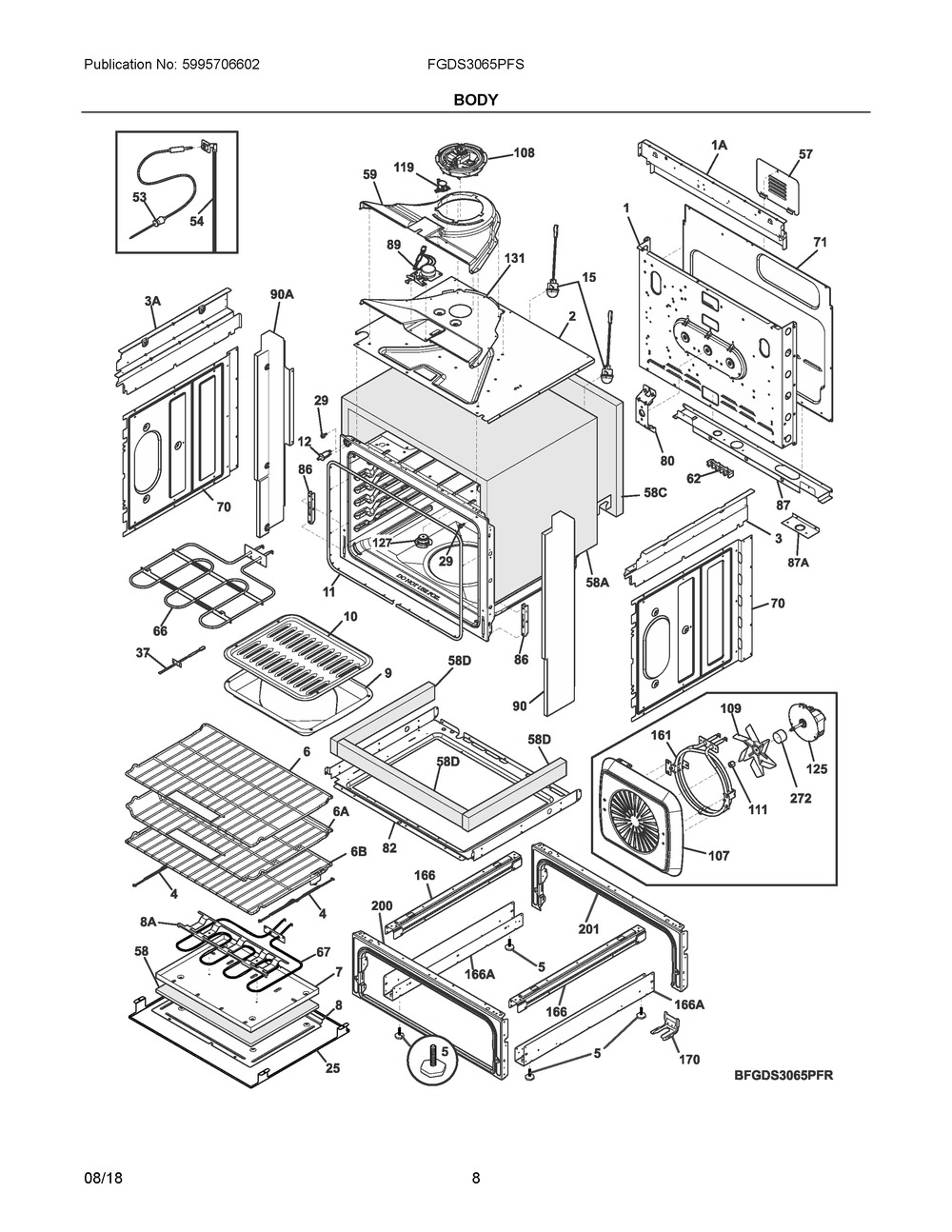 Body Diagram and Parts List for FGDS3065PFS  Frigidaire Range