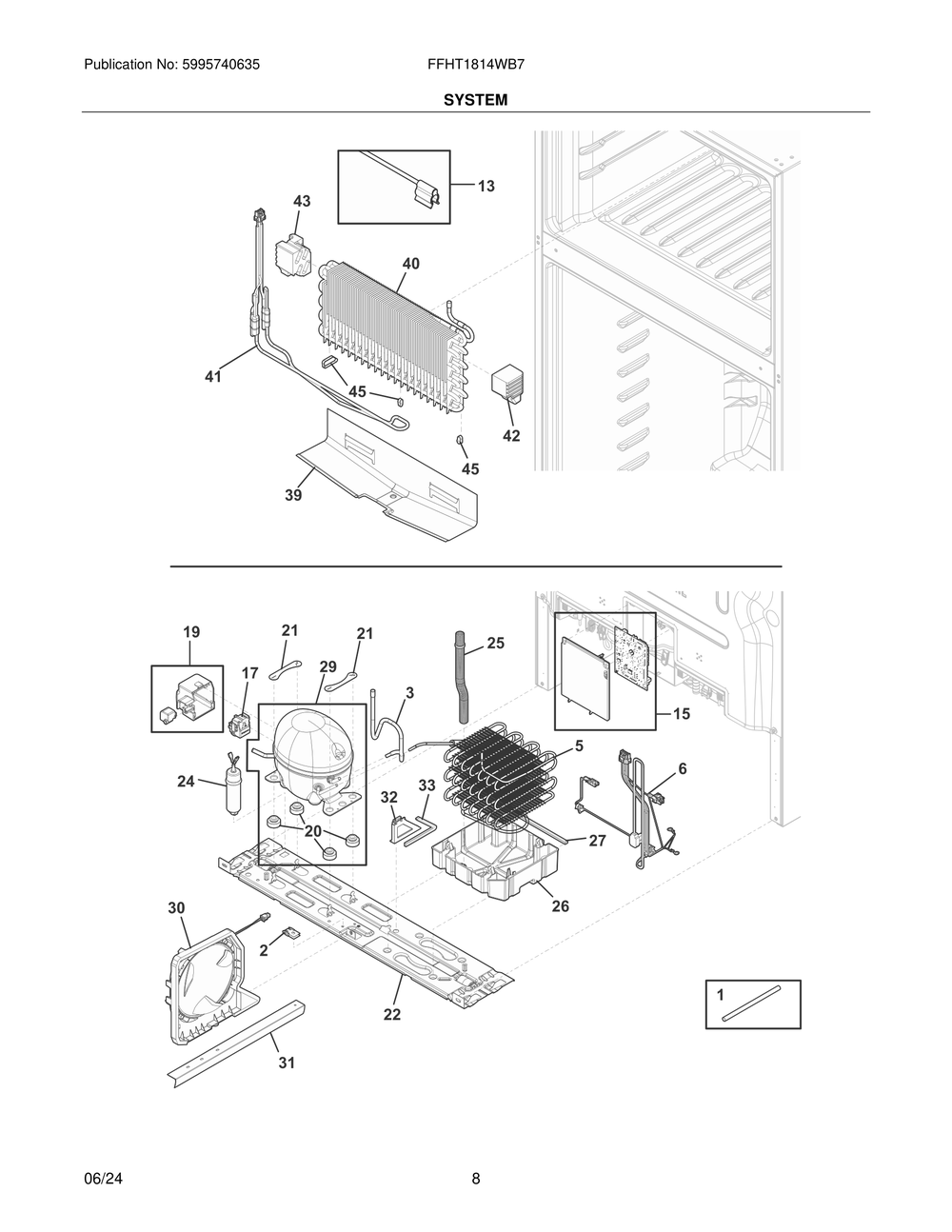 System Diagram and Parts List for FFHT1814WB7  Frigidaire Refrigerator
