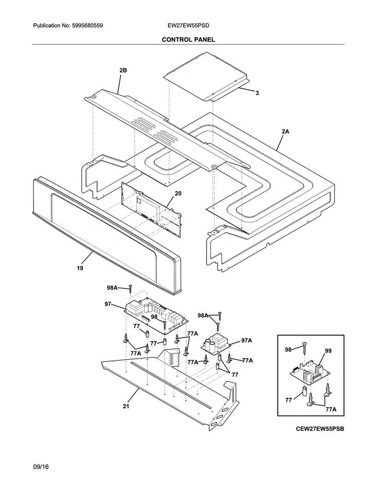 Control Panel Diagram and Parts List for EW27EW55PSD  Electrolux Wall Oven
