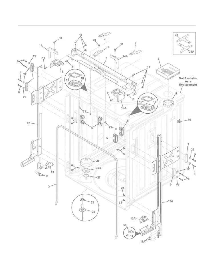 Tub Diagram and Parts List for EDW7505HPS1B  Electrolux Dishwasher