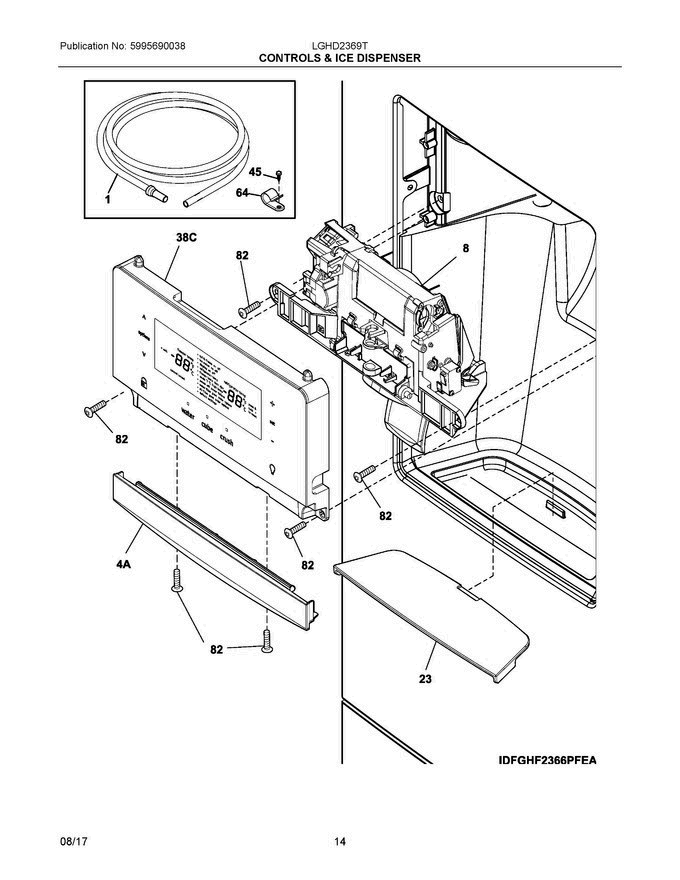 07 - Controls & Ice Dispenser Diagram and Parts List for LGHD2369TD0  Frigidaire Refrigerator