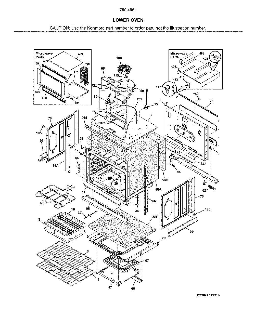 Lower oven Diagram and Parts List for 79049612318  Kenmore Microwave