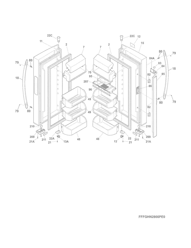 Fresh Food Door Diagram and Parts List for 25370419410  Kenmore Refrigerator