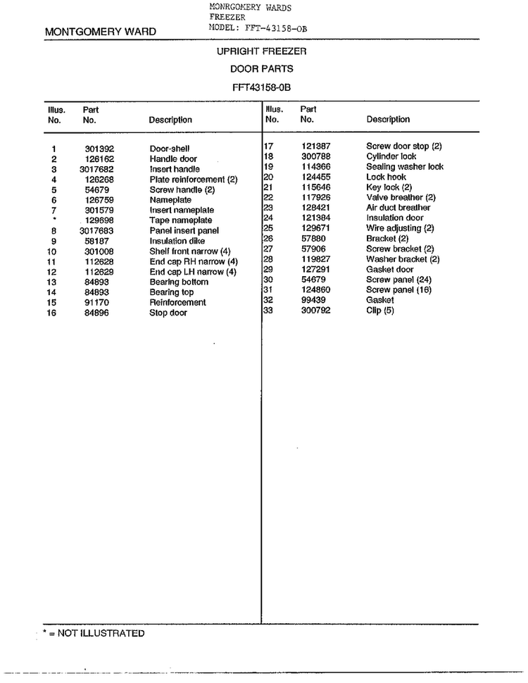 Door Parts Page 2 Diagram and Parts List for 431258-OB  Frigidaire Freezer