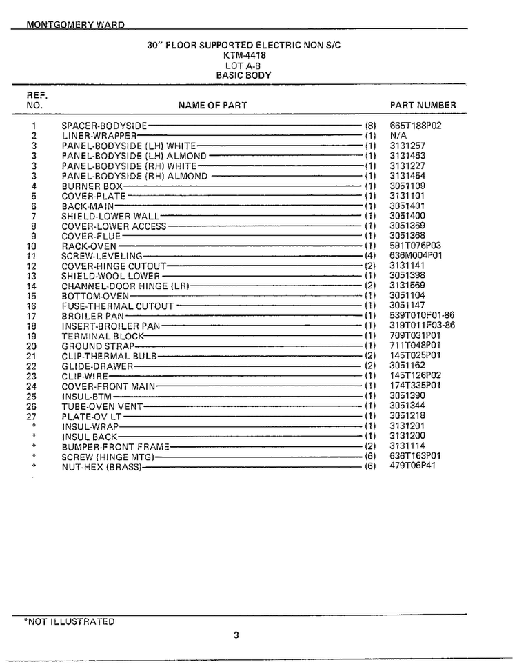 30` Floor Basic Body Page 2 Diagram and Parts List for 4418A  Frigidaire Range