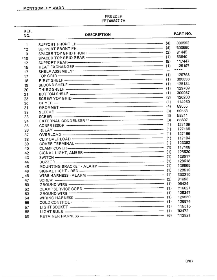 Freezer Page 6 Diagram and Parts List for 49847-7A  Frigidaire Freezer