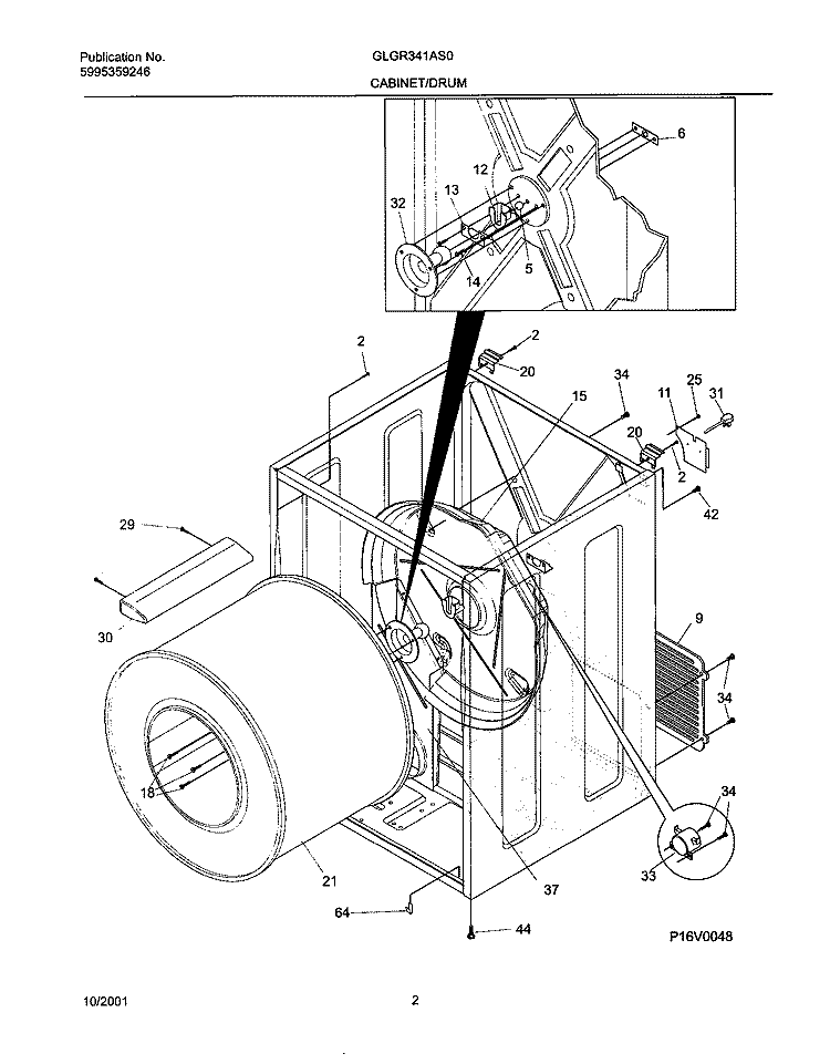 DRY CAB, HEATER Diagram and Parts List for GLGR341AS0  Frigidaire Dryer