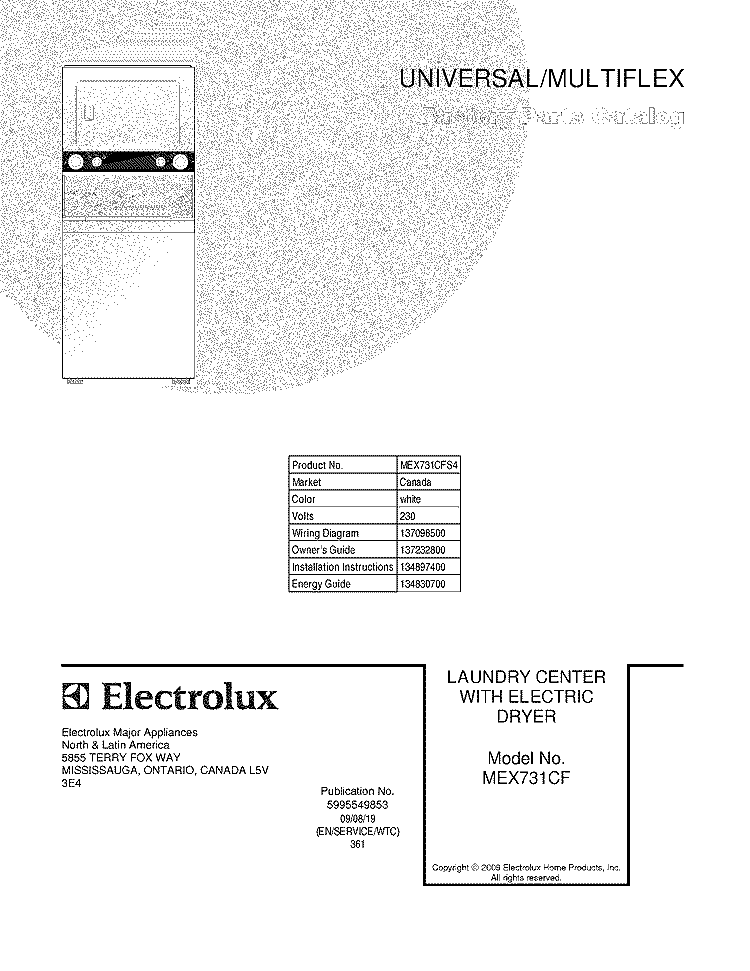 COVER Diagram and Parts List for MEX731CFS4  Uni Washer Dryer Combo