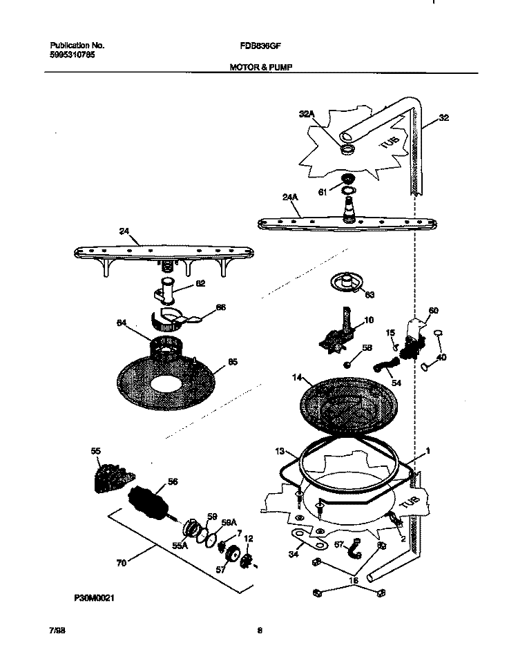MOTOR Diagram and Parts List for FDB836GFB3  Frigidaire Dishwasher