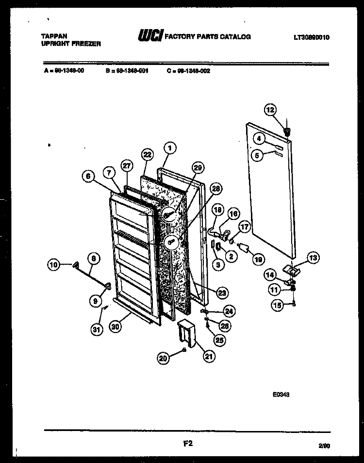 DOOR PARTS Diagram and Parts List for 98-1348-00-01  Tappan Freezer